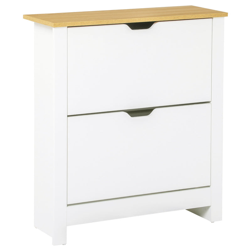 4-Tier Shoe Storage Cabinet - White Organizer with 2 Drawers & 4 Shelves, Durable with Protective Legs - Sleek Design for Hallway or Bedroom Organization