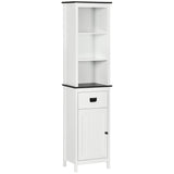 Freestanding Slim White Bathroom Cabinet - Tall Storage Cupboard with Adjustable Shelves and Drawer - Space-Saving Organizer for Bathroom or Living Room