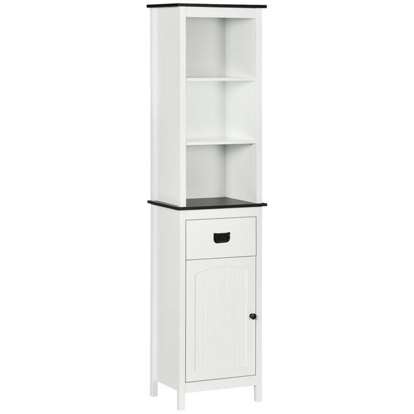 Freestanding Slim White Bathroom Cabinet - Tall Storage Cupboard with Adjustable Shelves and Drawer - Space-Saving Organizer for Bathroom or Living Room