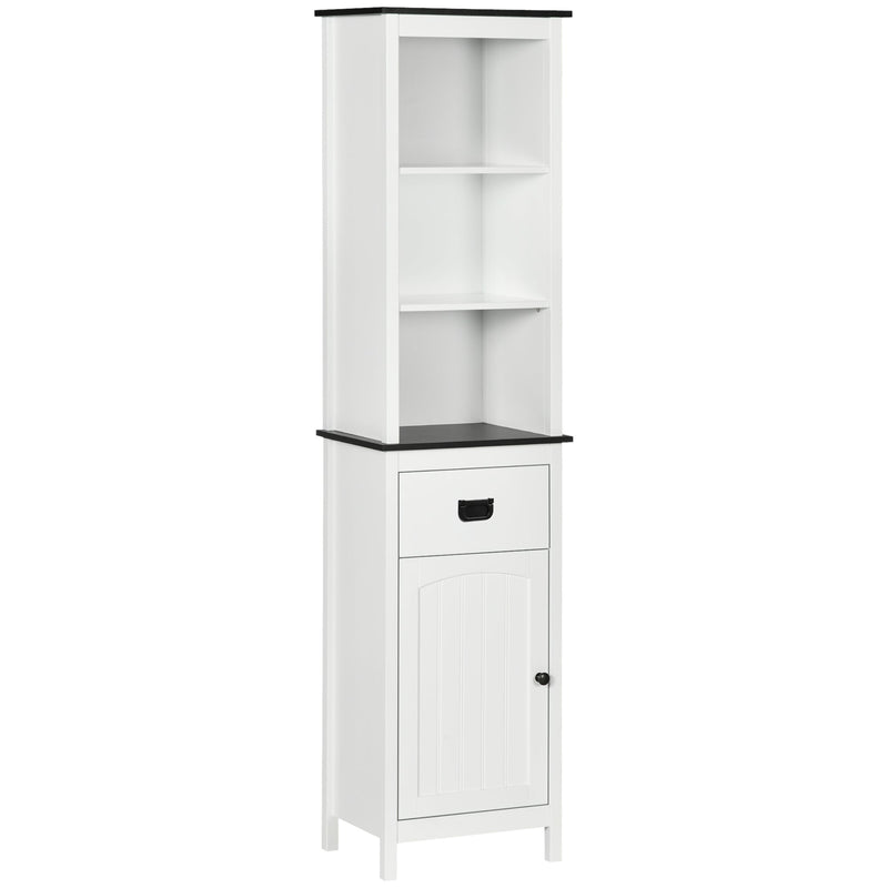 Freestanding Slim White Bathroom Cabinet - Tall Storage Cupboard with Adjustable Shelves and Drawer - Space-Saving Organizer for Bathroom or Living Room