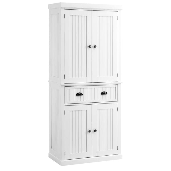 Traditional Kitchen Cupboard - Freestanding Storage Cabinet with Drawer, Doors, and Adjustable Shelves in White - Ideal for Home Organization and Styling