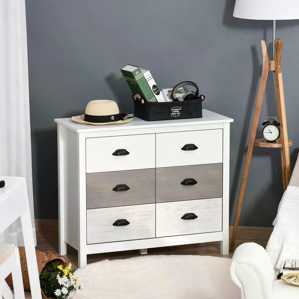 6-Drawer Side Cabinet Home Organizer - Spacious Storage Unit with Round Handles - Perfect for Bedroom & Living Room Organization