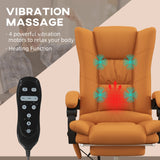 Light Brown Vibration Massage Office Chair with Heat - PU Leather Computer Seat, Extendable Footrest, Padded Armrest, Reclining Back - Ultimate Comfort for Professionals Working from Home