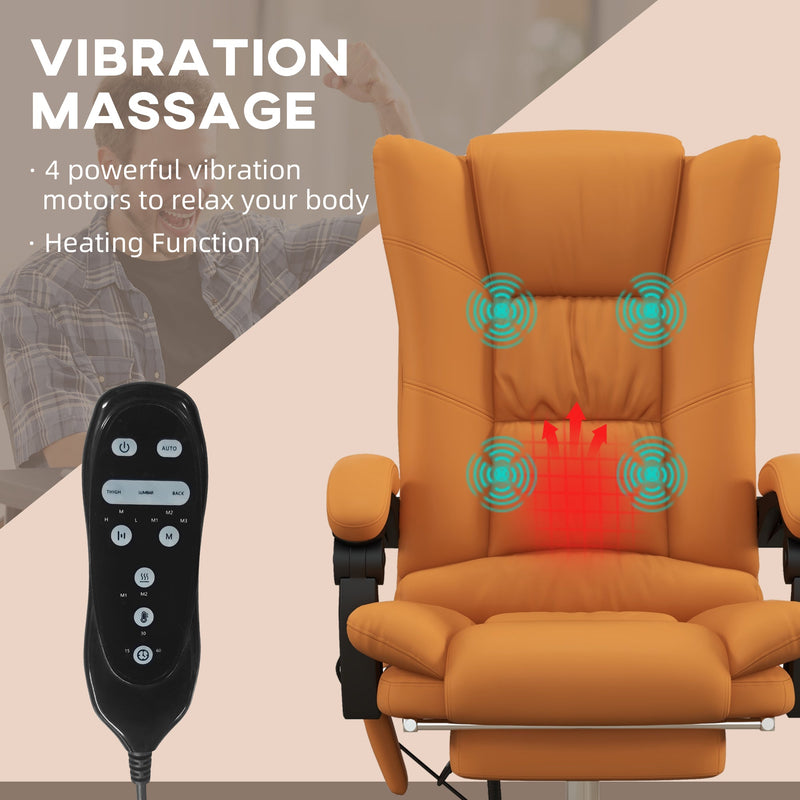 Light Brown Vibration Massage Office Chair with Heat - PU Leather Computer Seat, Extendable Footrest, Padded Armrest, Reclining Back - Ultimate Comfort for Professionals Working from Home