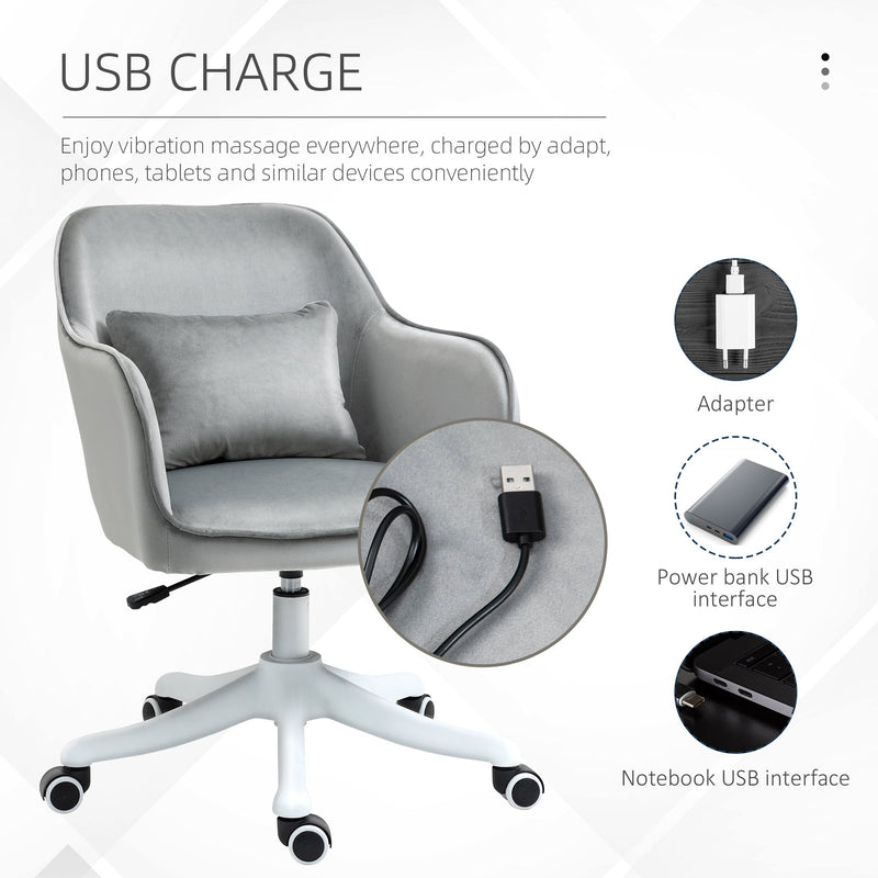 Ergonomic Velvet Office Chair with Massage - Rechargeable Vibration Lumbar Support, Smooth-Rolling Casters - Comfort for Home Office and Remote Work