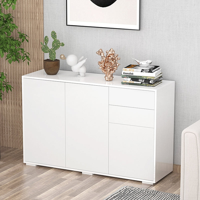 High Gloss Sideboard Cabinet - Contemporary Push-Open Design with Dual Drawers - Stylish Storage Solution for Living Room and Bedroom