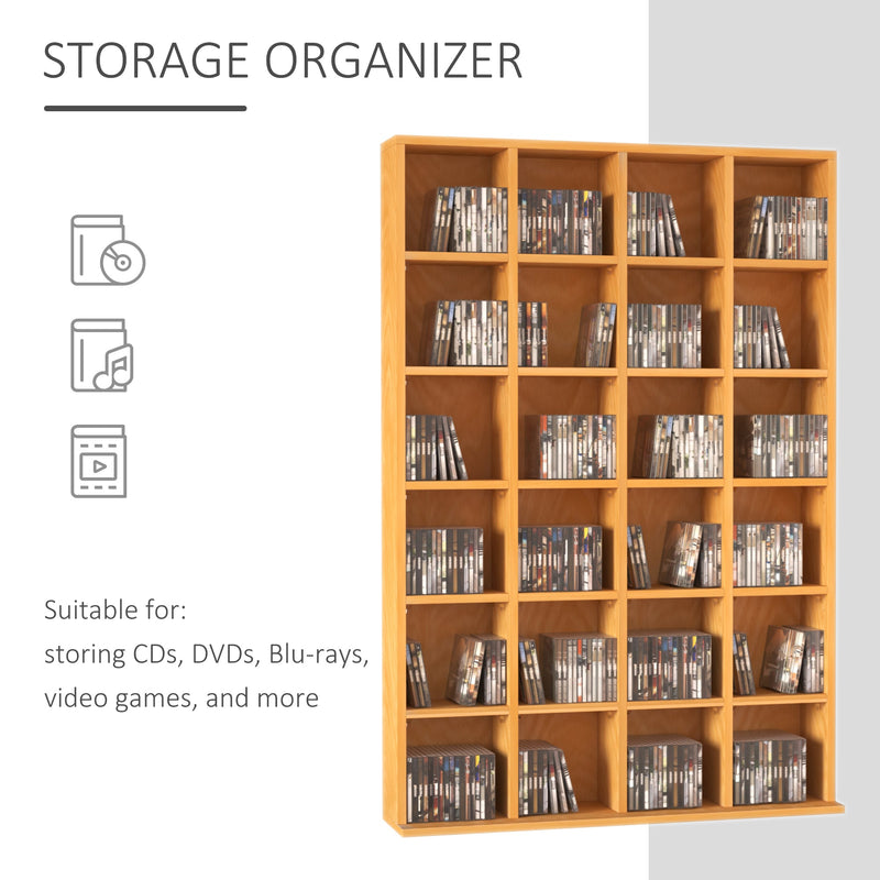 Media Storage Organizer - 480 CD / 312 DVD Capacity Wooden Rack with 4 Adjustable Shelves - Ideal for Bookcase and Display Unit