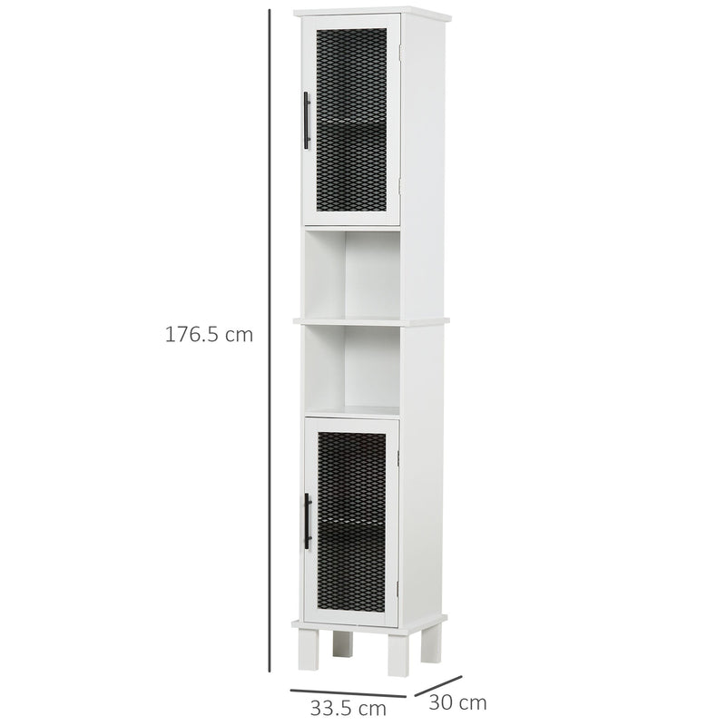 6-Tier Retro Bathroom Cabinet with Patterned Glass Doors - Anti-Tilt Design, Melamine Finish, Freestanding Storage - Chic Monochrome Tall Tower for Bathroom Organization