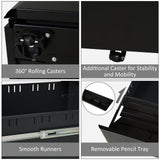 Lockable Steel 3-Drawer File Cabinet - Holds Letter/Legal/A4 Documents, Mobile Office Storage on Wheels - Black Metal Filing Solution for Home and Office Organization