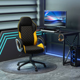 High-Back Faux Leather Office Chair with Diamond Line Detailing - Ergonomic Rocker Swivel Desk Chair with Wheels, Black and Orange - Ideal for Home Office and Computer Workstations