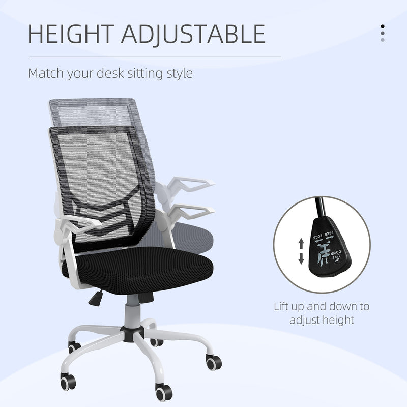 Ergonomic Mesh Office Chair with Flip-up Armrests - Lumbar Support and Smooth-Rolling Swivel Wheels - Comfortable Seating for Home Office and Desk Work