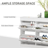 Wood Tipping Bucket Shoe Cabinet with 4 Flip Drawers - Adjustable Shelf Narrow Storage Cupboard for Hallway - Space-Saving Organizer for Entryway, Foyer in White