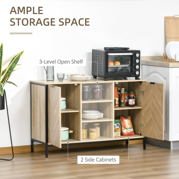 Oak Tone Sideboard Storage Cabinet with Adjustable Shelves - TV Console and Cupboard for Dining Room, Kitchen, Living Room - Stylish Organizational Furniture for Home Decor