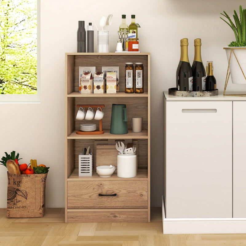 Wooden Cabinet Bookshelf - 3-Tier Open Shelves with Drawer in White - Ideal Storage Solution for Home and Office
