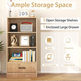 Wooden Cabinet Bookshelf - 3-Tier Open Shelves with Drawer in White - Ideal Storage Solution for Home and Office