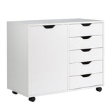Mobile Side Cabinet - 5-Drawer, Wheeled, White Design - Convenient Storage Solution for Homes and Offices
