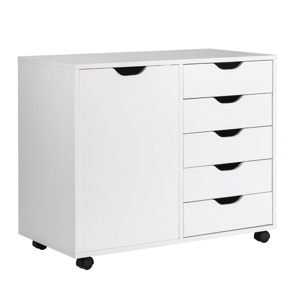 Mobile Side Cabinet - 5-Drawer, Wheeled, White Design - Convenient Storage Solution for Homes and Offices