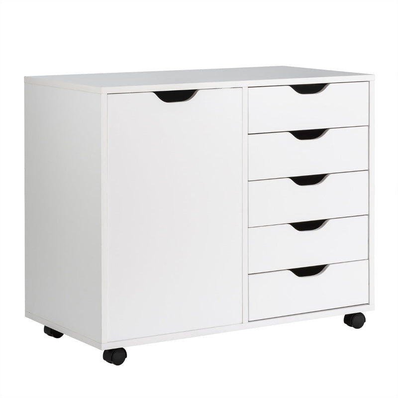 Mobile Side Cabinet - 5-Drawer, Wheeled, White Design - Convenient Storage Solution for Homes and Offices
