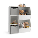Kids' Bookcase Bookshelf - 5 Cubby Storage and 2 Removable Fabric Drawers in White - Perfect for Organizing Children's Books and Toys
