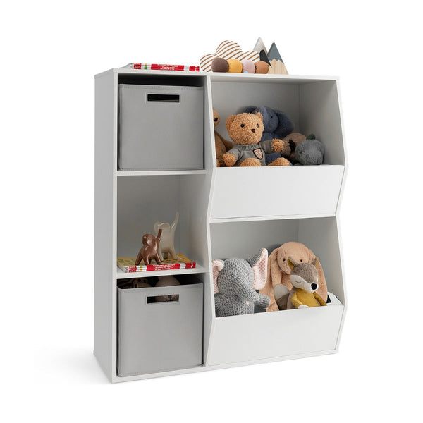 Kids' Bookcase Bookshelf - 5 Cubby Storage and 2 Removable Fabric Drawers in White - Perfect for Organizing Children's Books and Toys