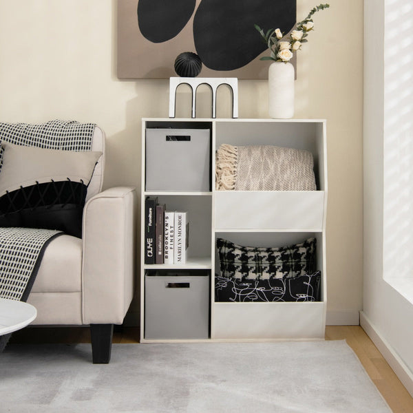 Kids' Bookcase Bookshelf - 5 Cubby Storage and 2 Removable Fabric Drawers in White - Perfect for Organizing Children's Books and Toys