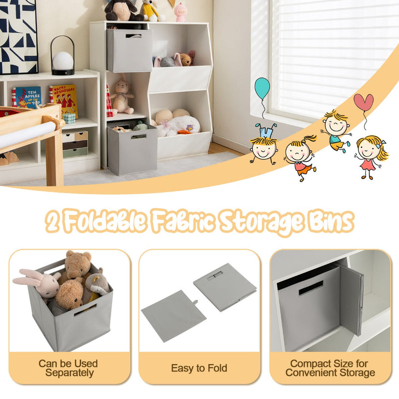 Kids' Bookcase Bookshelf - 5 Cubby Storage and 2 Removable Fabric Drawers in White - Perfect for Organizing Children's Books and Toys