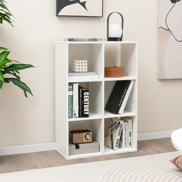 Cube Organizer Bookcase - 6-Cube Shelf with 2 Anti-Tipping Kits, Ideal for Living Room, White Finish - Perfect Storage Solution for Home Decor and Safety