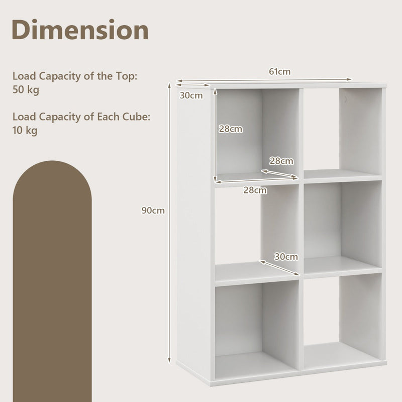 Cube Organizer Bookcase - 6-Cube Shelf with 2 Anti-Tipping Kits, Ideal for Living Room, White Finish - Perfect Storage Solution for Home Decor and Safety