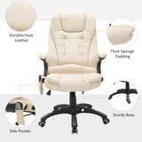 Executive Office Chair with Heat & Massage Feature - High Back PU Leather, Tilt & Reclining Functionality, Beige - Ideal for Stress Relief & Comfort in the Workplace