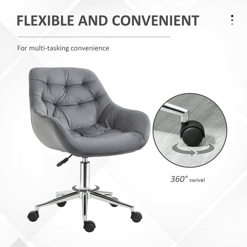 Ergonomic Velvet Home Office Chair - Comfy Adjustable Computer Desk Chair with Arm and Back Support - Ideal for Extended Work Sessions, Dark Grey