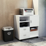 Mobile Storage Cabinet Sideboard - Cupboard with 4 Shelves, Drawers, and Lockable Wheels - Space-Saving Organizer for Home or Office