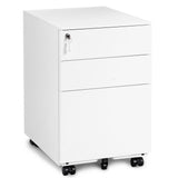 3-Drawer Mobile File Cabinet - Solid Steel Pedestal with 5 Casters, Lockable with Keys, 39x52x60 cm, White - Secure Document Storage for Home and Office Use