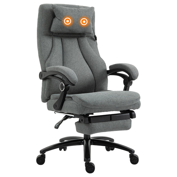 Ergonomic Executive Office Chair with 2-Point Removable Vibration Massage Pillow - USB-Powered Adjustable Height & 360° Swivel, Grey - Ideal for Stress Relief and Comfort in the Workplace