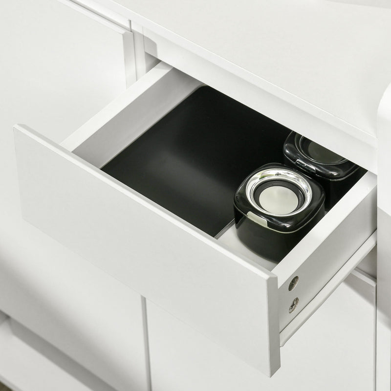 Modern White Sideboard - 2 Door Cupboard & Drawer with Bottom Shelf Storage Cabinet - Elegant Organization for Living Room or Hallway