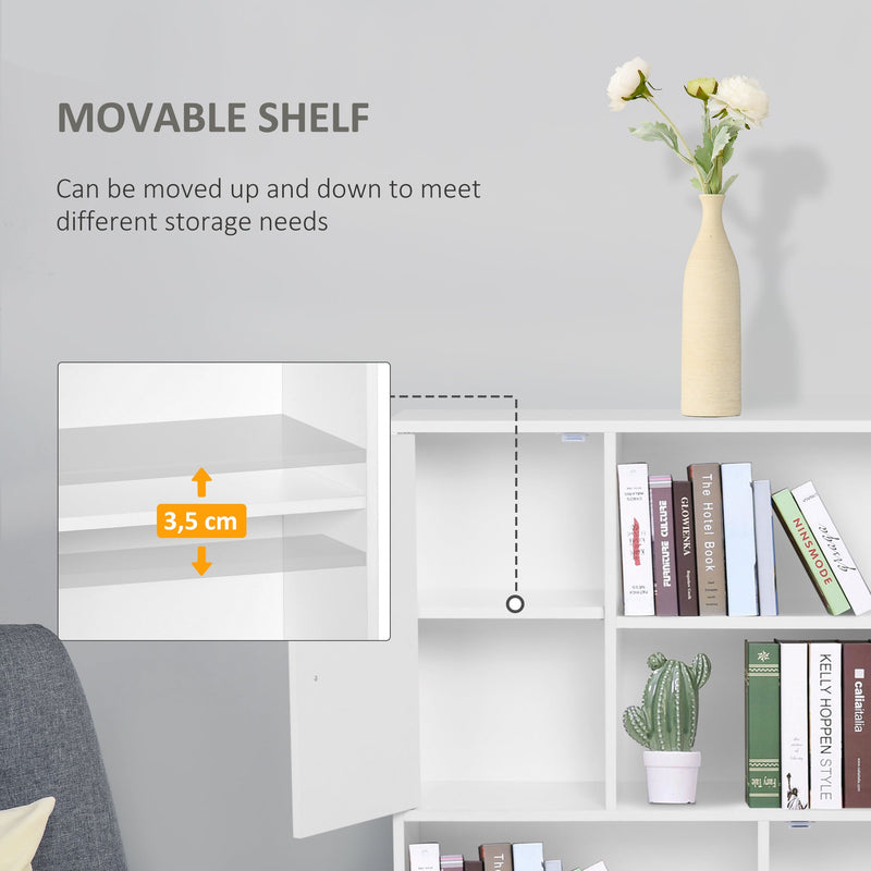 Modern White Sideboard Bookshelf - Free Standing Wooden Bookcase with Storage Shelves and Cabinets - Elegant Display Unit with Dual Doors for Living Room or Office Organization