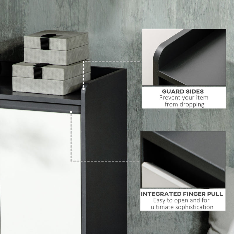 High Gloss White Shoe Cabinet with Open Shelves - Modern Hallway Storage Organizer for 15 Pairs - Stylish Grey Footwear Cupboard