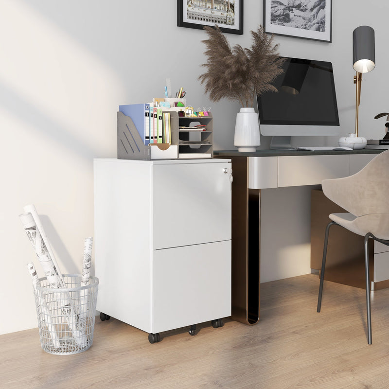 Steel Mobile File Cabinet with Lock - 2-Drawer Vertical Storage for A4, Legal, Letter Size Documents - Secure Office Organizer with Adjustable Hanging Bar