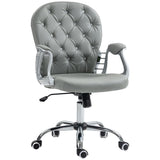 Ergonomic 360° Swivel Office Chair - PU Leather with Diamante Detailing & Padded Base, 5 Castor Wheels - Comfortable Seating Solution for Home and Office Workers, Grey
