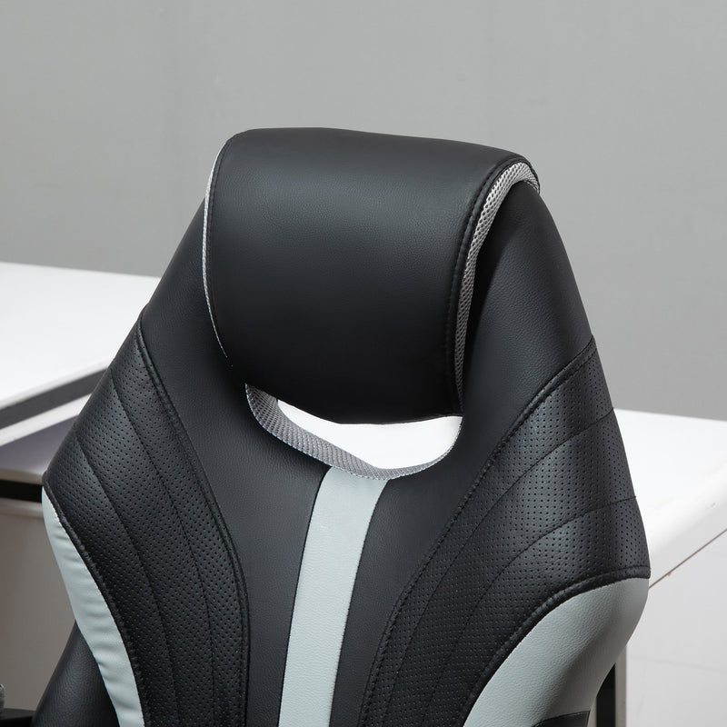 Ergonomic Racing Gaming Chair - Faux Leather Swivel Office Chair with 5 Wheels, Black and Grey - Ideal for Long Gaming Sessions & Professional Gamers