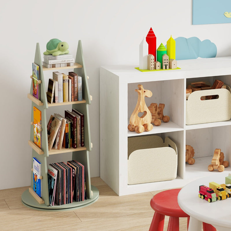 4 Tier Tree Shape Revolving Bookcase for Kids Room Bedroom Playroom-Green