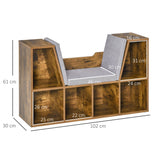 Storage Seat Bookcase - Cushioned Shelf Sideboard for Kids' Reading Nook - Rustic Brown Organizer for Bedroom and Living Room