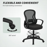 Vinsetto Drafting Chair with Adjustable Footrest, Ergonomic Mesh Office Chair with Lumbar Support, Adjustable Height for Standing Desk, Black