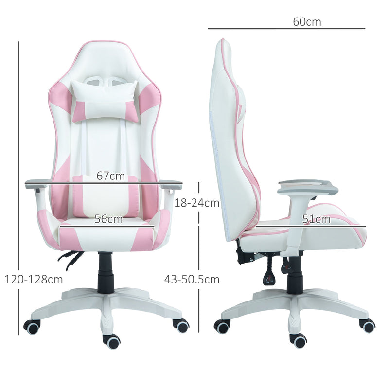Ergonomic Racing Gaming Chair - Faux Leather with Lumbar & Headrest Support, 3D Adjustable Armrests - Comfortable Swivel Seating for Home Office Gamers in Pink
