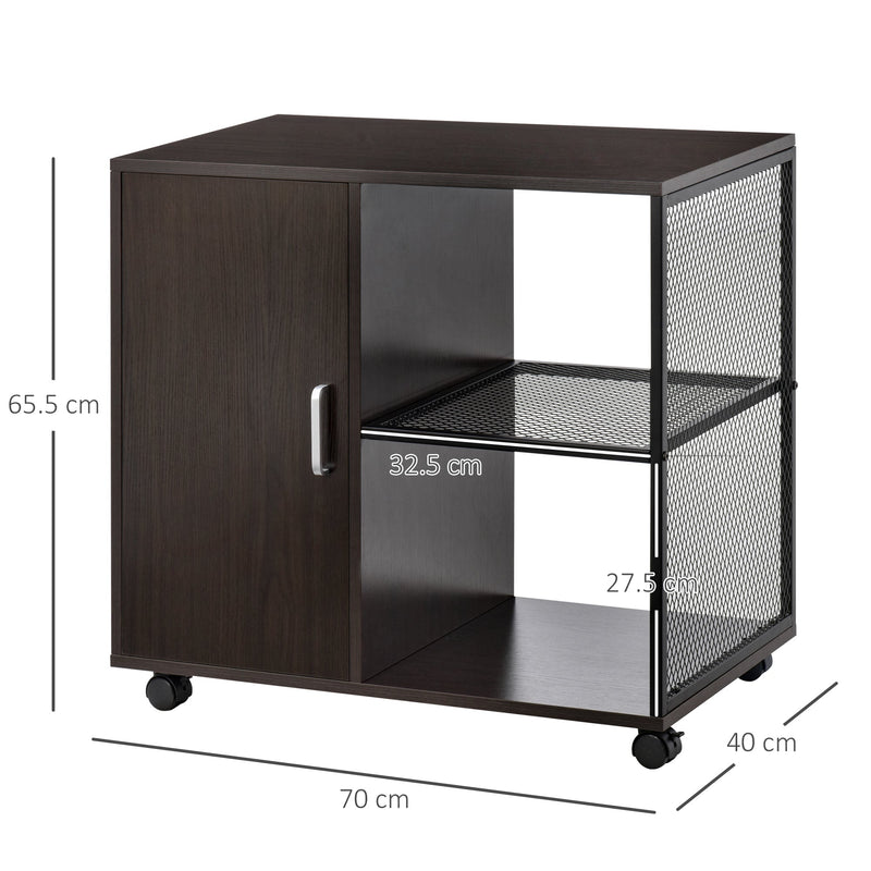 Mobile Printer Stand with Storage - Home Office File Cabinet on Casters, Walnut Brown - Space-Saving Organizer for Printing Supplies and Documents