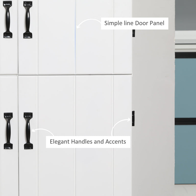 Freestanding 6-Tier Kitchen Cupboard - 4-Door Tall Storage Cabinet with Adjustable Shelves, White - Ideal for Living Room and Dining Room Organization