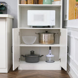 5-Tier Kitchen Cupboard with Adjustable Shelving - Space-Saving Storage Cabinet with Open Microwave Platform - Ideal for Organizing Cookware & Appliances