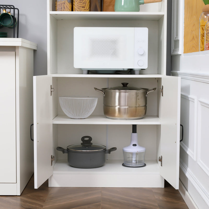 5-Tier Kitchen Cupboard with Adjustable Shelving - Space-Saving Storage Cabinet with Open Microwave Platform - Ideal for Organizing Cookware & Appliances