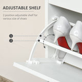 Slim White Tipping Shoe Cabinet - Entryway Storage Rack with Pull-Down Doors & Drawer, Adjustable Shelf - Space-Saving Organizer for Hallways and Small Areas