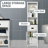 Freestanding Slim White Bathroom Cabinet - Tall Storage Cupboard with Adjustable Shelves and Drawer - Space-Saving Organizer for Bathroom or Living Room