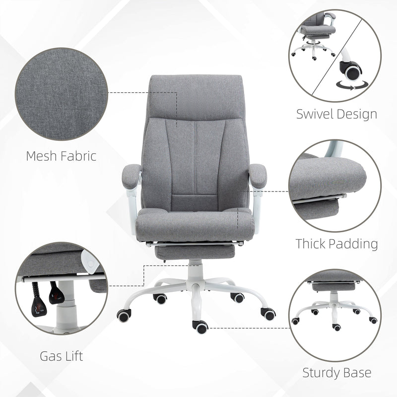 Fabric Reclining Executive Office Chair with Footrest - Adjustable Height, Swivel Wheels, Padded Arms, Grey - Comfort for Professionals at Desks or Workstations